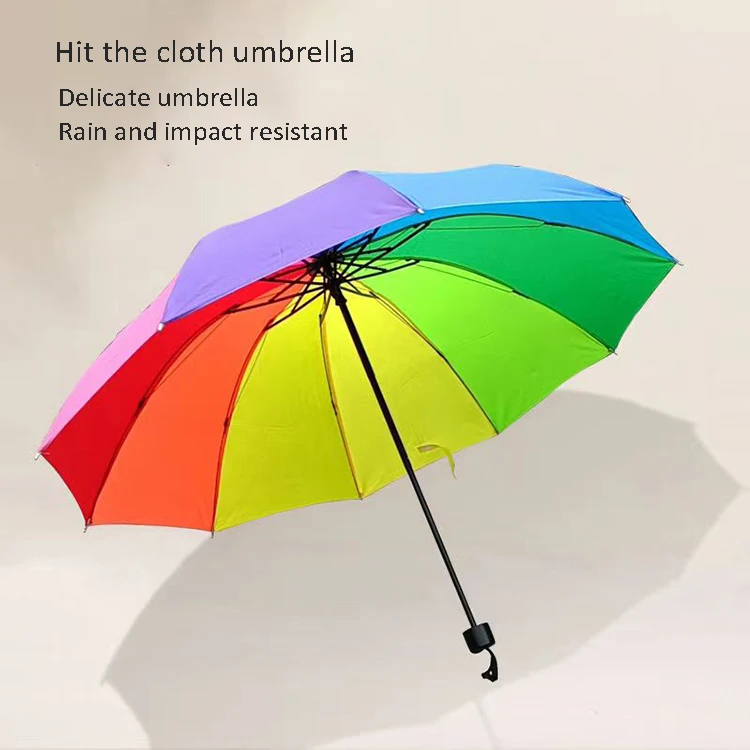 Best Sell Fashion 10k Rain And Sun Wind Resistant Tri-fold Portable Rainbow Umbrella