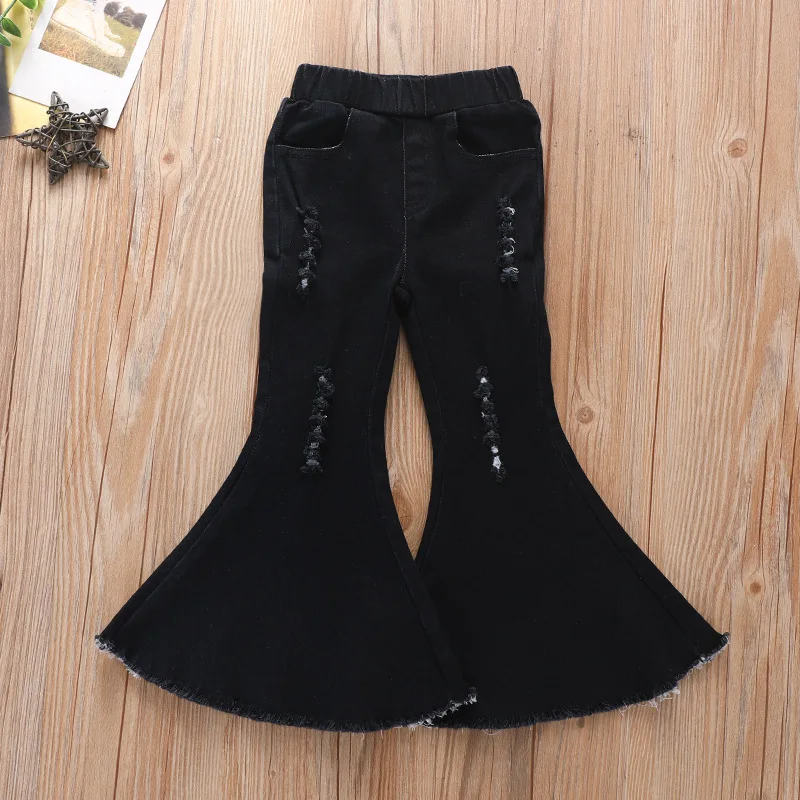 Kids Girls Denim Pants Child Trousers Ripped Jeans for Girls Boot Cut Pants Flare Jeans Toddler Bell Bottom Trousers Long Pants