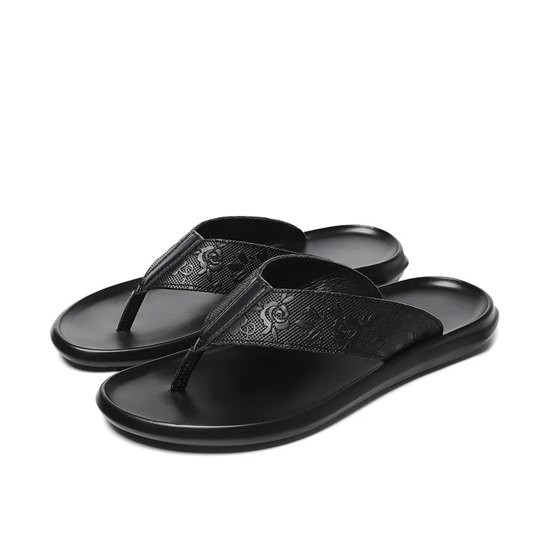 cool summer thong flat embossed leather sandals size 38-44 casual beach shoes for men