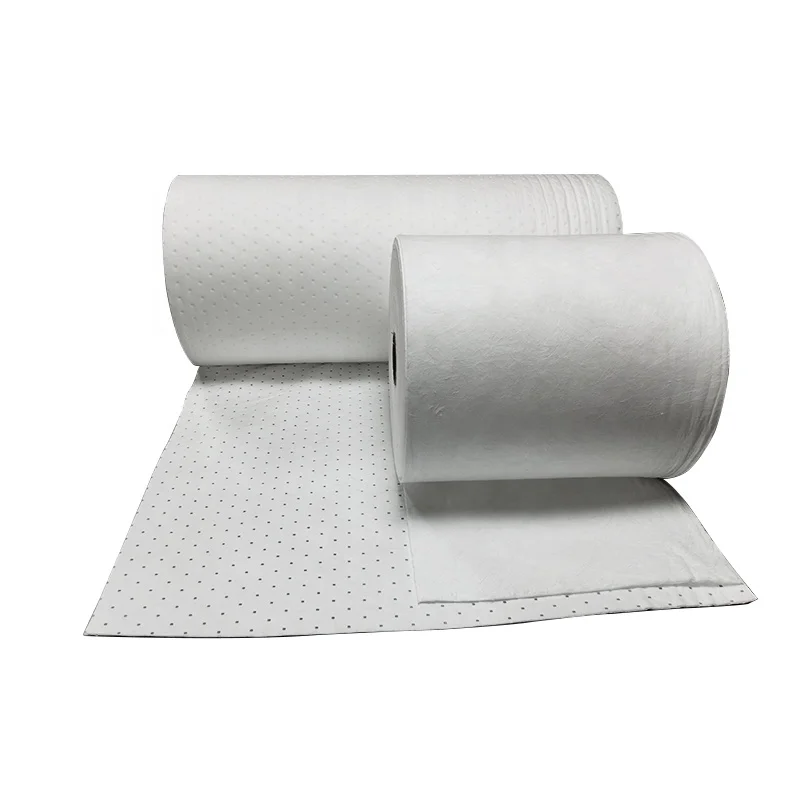 Dimpled white color oil absorbent rolls for oil spill control