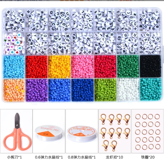 28 Grid 2 3 4mm Glass Rice Beads Set Early Education Puzzle Letter Beads DIY Beaded Bracelet Fashionable jewelry making kit