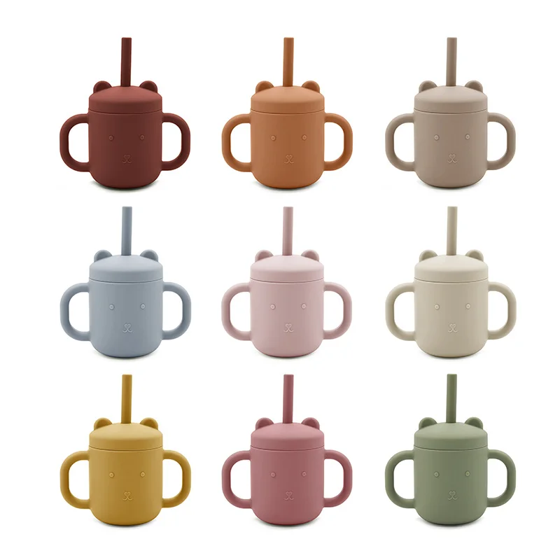 Customizable logo color cute cat cup silicone baby Bpa Free food grade silicone baby cup wholesale