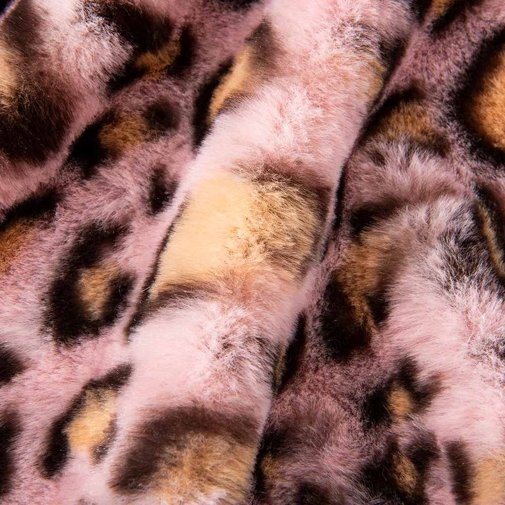 Wholesale  100% polyester super soft leopard print rabbit fur  faux fur fabric