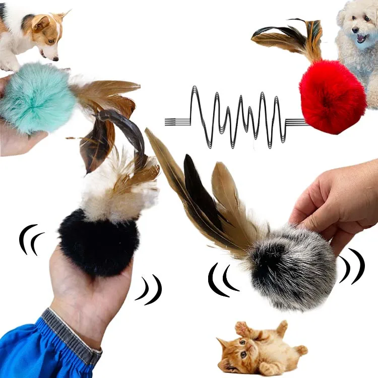 Rattle Ball Cat Toy Soft Lightweight Pom Pom Balls Interactive Rabbit Fur Plate Tail Fasion HY Pet Toys Rabbit Hat 10 Colors 0.1