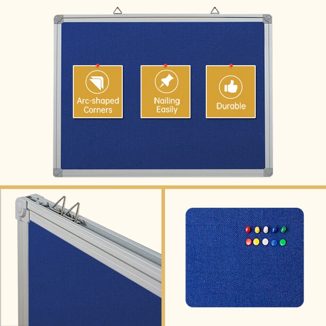 Aluminium Frame Decorative Fabric Notice Letter Board Felt Bulletin Pins Boards Blue