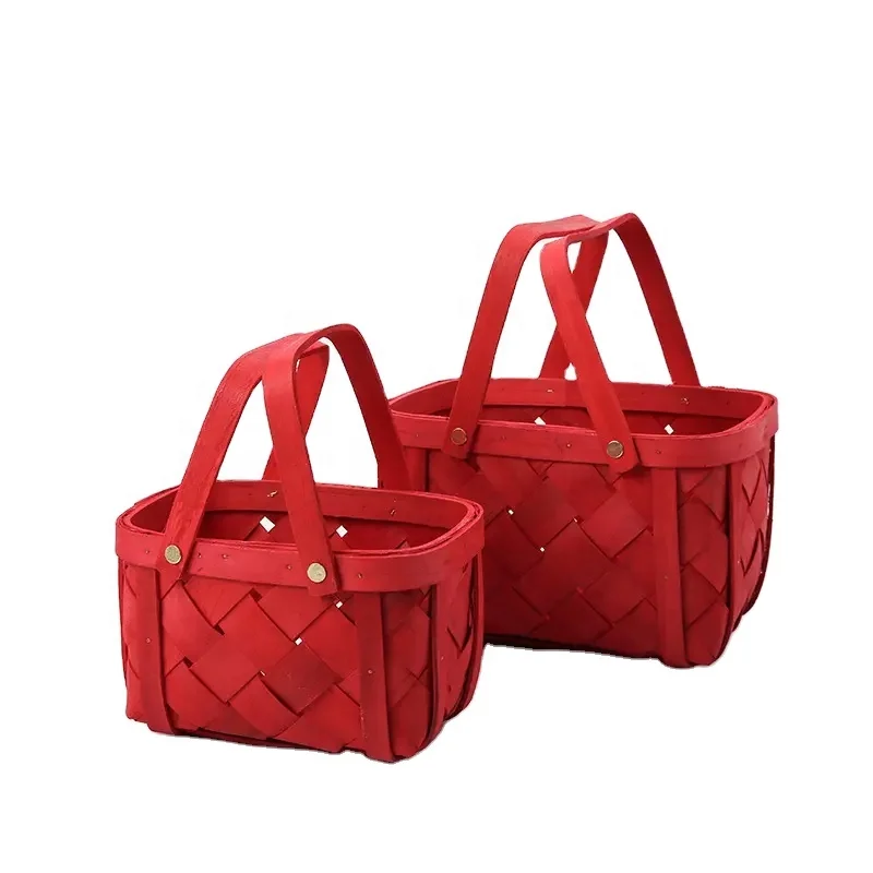 Hot Sale Food Packaging Round Bamboo Storage Basket Wood Chip Christmas Decoration Basket Candy Fruit Snack Gift Basket