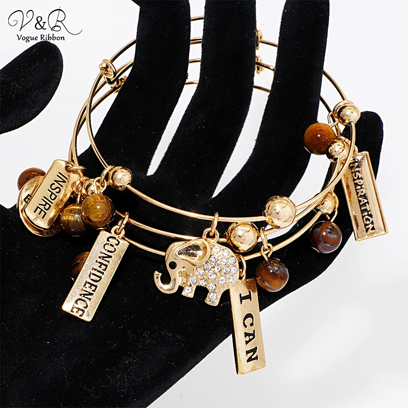 Women Inspiration Jewelry Charm bracelet Silver Gold Plated Heart Alloy Bracelet Expandable Wire Bangle Bracelet
