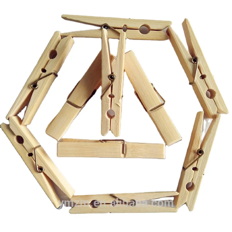 Large bamboo clothespin wood clip metal pegs