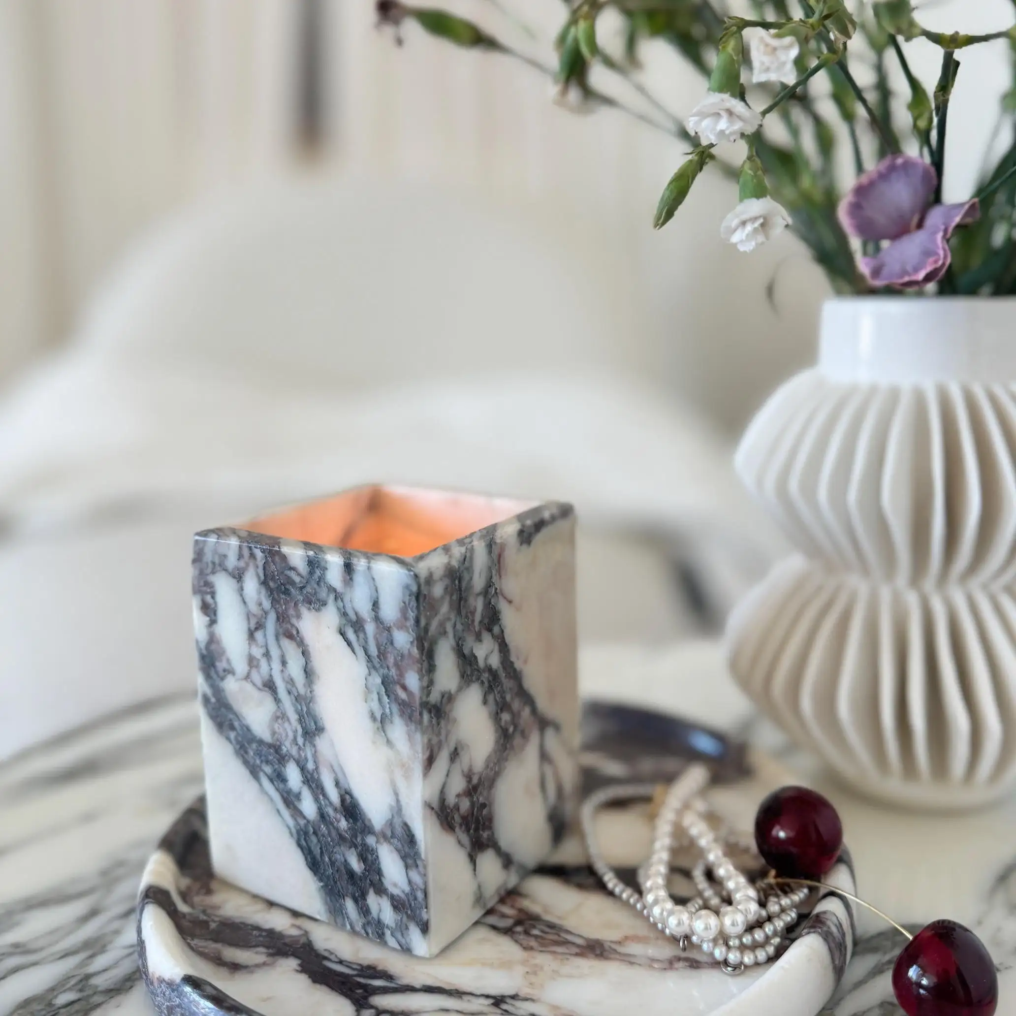 Stonekocc Customization Decorative Natural Marble Onyx Holder Cups Candle Jars Candle Vessels Container Home Decor