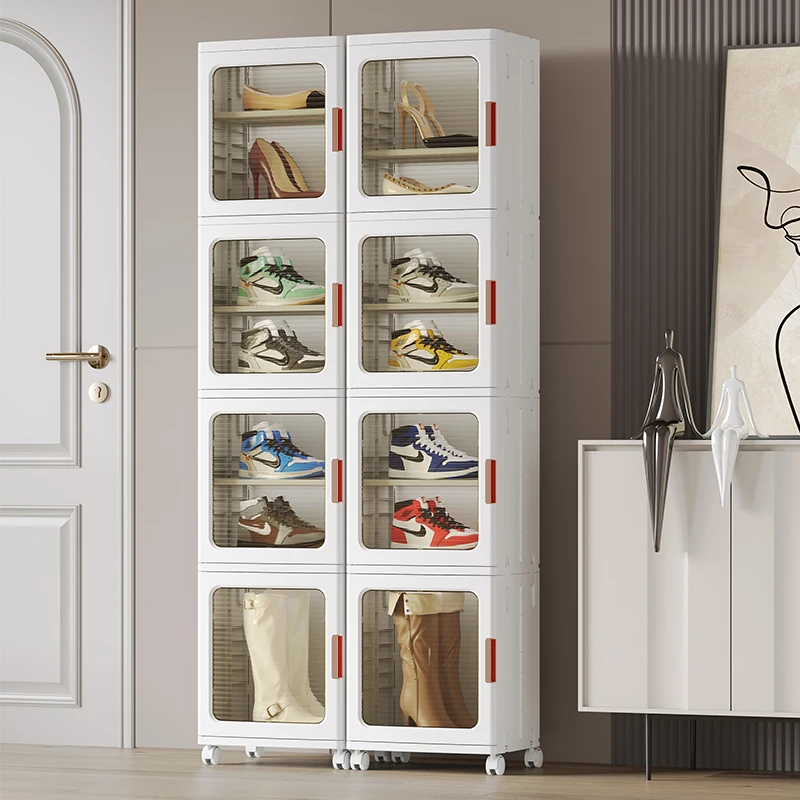 Sturdy Transparent Folding Space-saving Storage Boxes Stackable Collapsible Shoes Toys Cabinets Plastic Storage Bins with Wheels