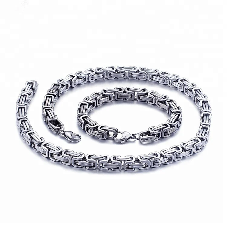 316l Stainless Steel silver Byzantine Chain Link Necklace for Men