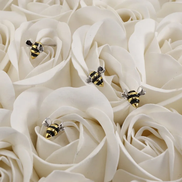 Custom OEM Jewelry 18K Gold Plated Customised Colorful Enamel 925 Sterling Silver Bee Stud Earrings For Women