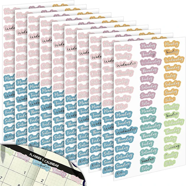 a week plan Silver English Date  Decorative self-adhesive tag School planner self-adhesive label sticker