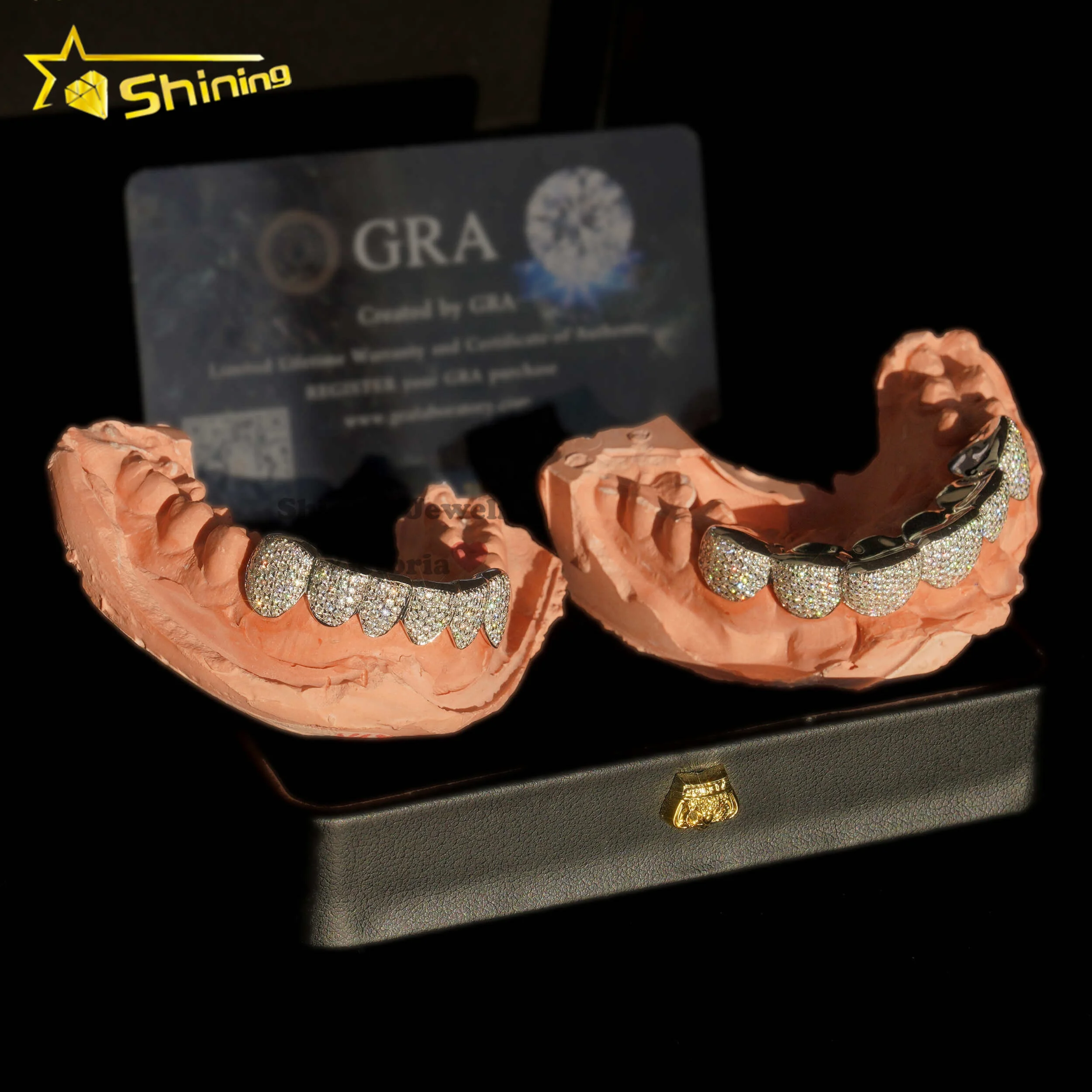 Custom Fashion Hip Hop Jewelry 925 Sterling Silver Iced Out VVS Diamond Round Cut Moissanite Teeth Grillz For Mens