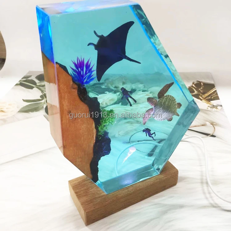Luxury Ocean Sea Animal Wood Resin Night Light Handicraft DIY Decoration Led Light Tropic Tour Commemorative Gift