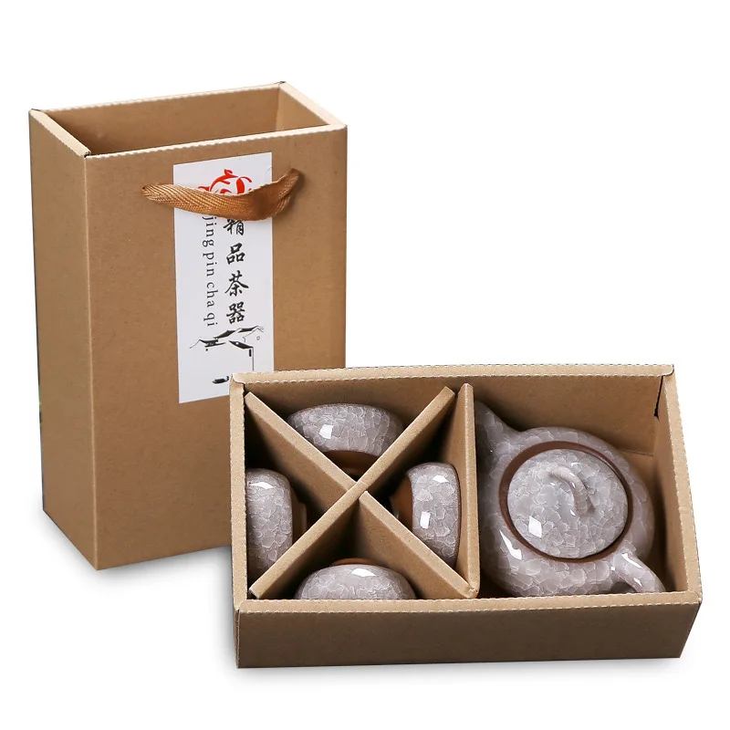 Hot selling ice creak tea set Chinese traditional kongfu tea pot with 4 cups and gift box