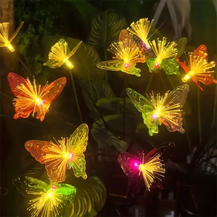 6 Heads Solar Butterfly fiber Ground Plug Lamp Solar Outdoor Garden Lamp Pathway Decorative swaying Light Colorful With Twinkle