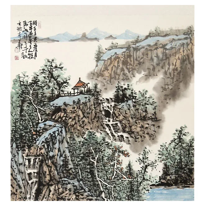 Офис чернил и мыть пейзаж традиционная китайская живопись висит картина высоких горных потоков