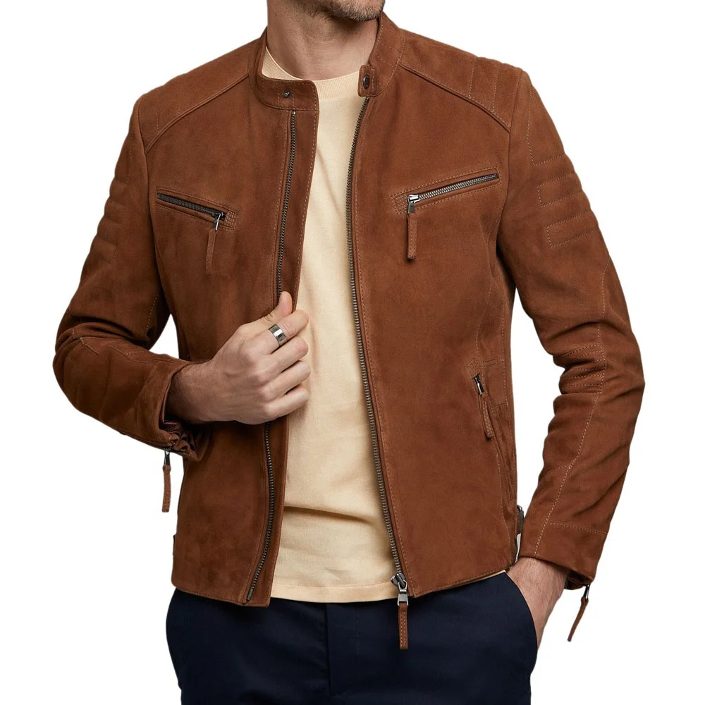 Suede Brown Mens Real Leather Jackets High Quality Leather Suede Biker Jacket Perfect for all season Suede Leather Bomber Jacket