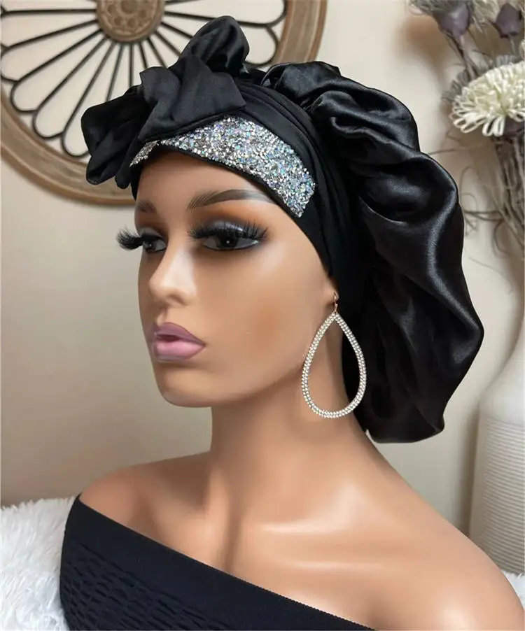 Factory Vendor Reversible Bonnet Edge Wrap Custom Long Band Satin Hair Silk Bonnet With Ties