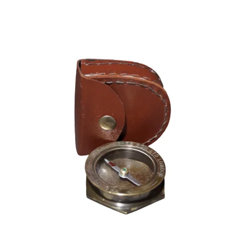 Vintage Brass Compass Hexagon Shape with Leather Cover Antique Desktop Nautical Gifts at Affordable Price