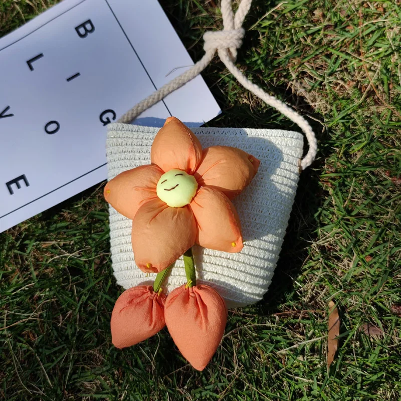 Drop Shipping Small Cute Straw Sling Beach Bag for Kids