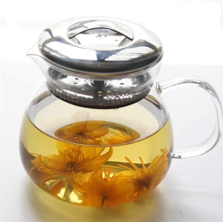 450ml 15oz Heat Resistant Glass Teapot with Infuser Borosilicate Glass Kettle with Stainless Steel Filter Lid and Handle