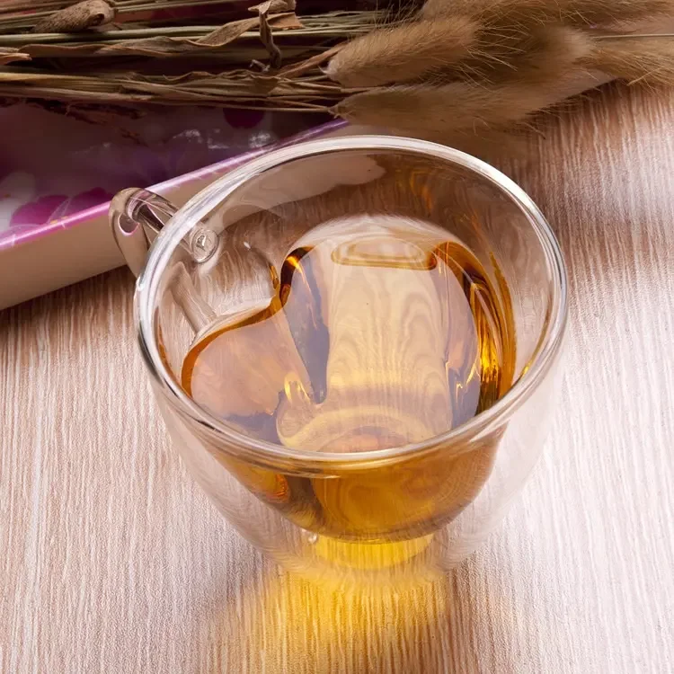 150ml 250ml High borosilicate heart shape double wall glass Espresso coffee cup