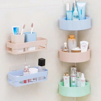 Single-Tier Plastic Punch Corner Frame No-Drill Bathroom Kitchen Organizer Shower Storage Rack Holder Home Accessory Storage