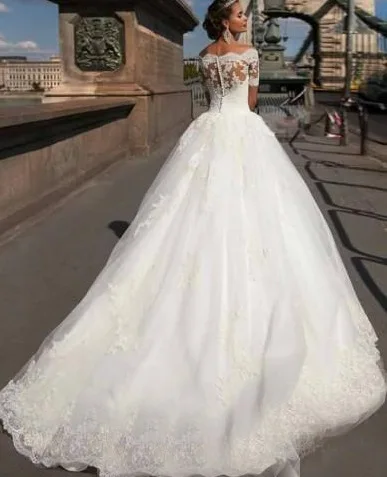 Белое/слоновое Простое Элегантное свадебное платье с рукавом 1/2 и высоким воротом или свадебное платье на пуговицах