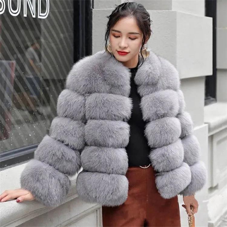 New Faux Fox Fur Coat Women Winter Fashion Stand Collar Artifical Fur Coats Women Warm Overcoat Female Faux Fur Jacket