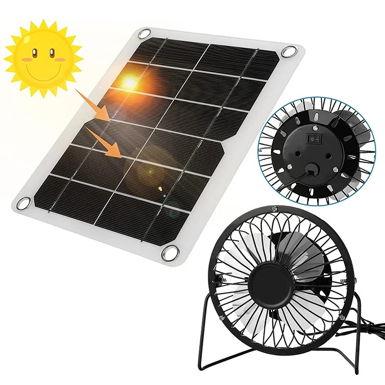 Amazon Hot Sale Pet Cooling 4 Inch Solar Powered Fan 5W 10W 15W Solar Panel Fan Kit for Dog House