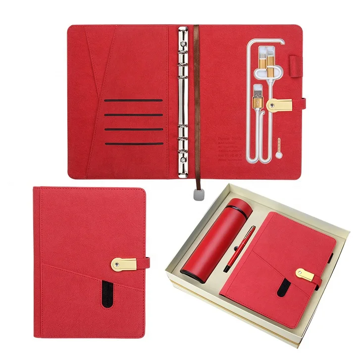 PU leather notebook with power bank chargeable note book power bank  PU a5 notebook business Office Stationery
