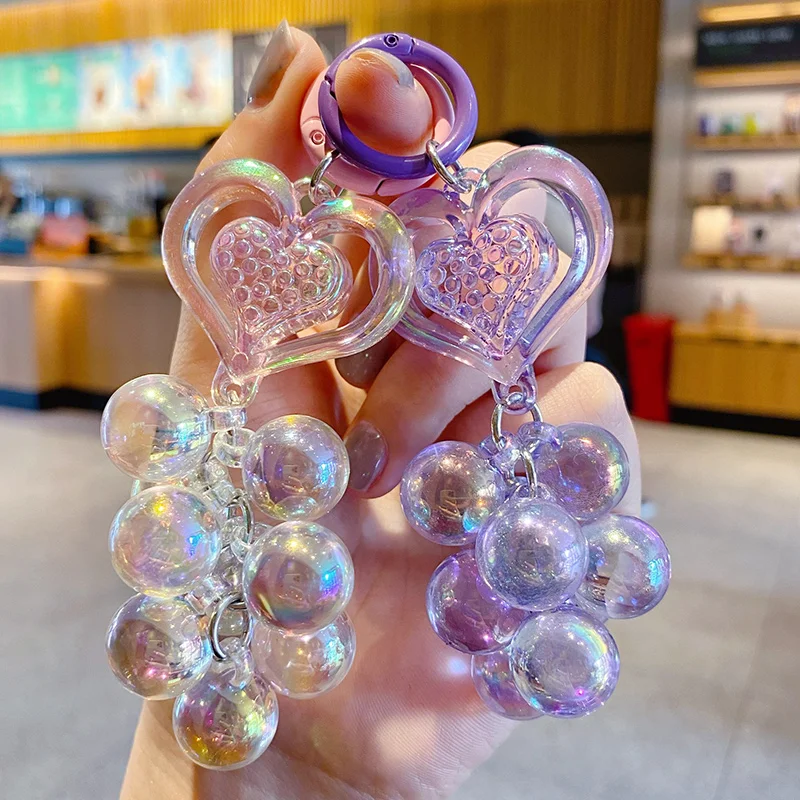 Baimao creative acrylic colorful love beaded keychain pendant fresh sweet transparent key chain bag accessories pendant