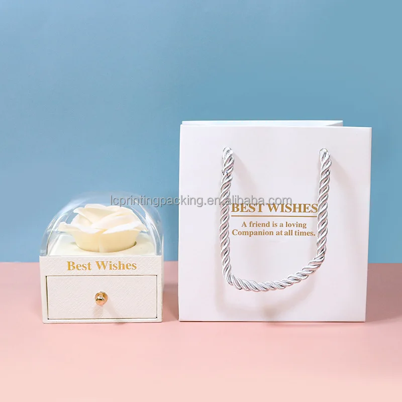 Jewelry packaging sliding out gift paper drawer box rose pressed flower jewelry box for bridesmaid