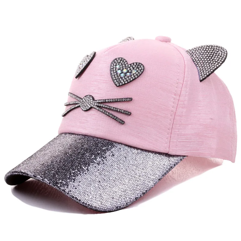 Cartoon Face 5 Panel Toddler Kids Bling Baseball Cap Spring Summer Baby Girl Sun Hat Adjustable Embroidery Snapbacks Caps