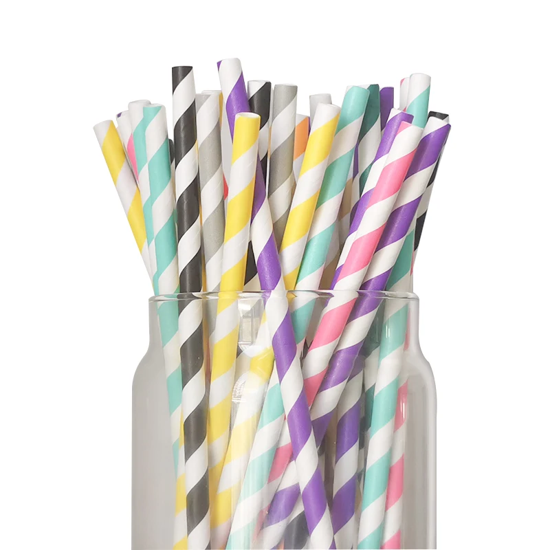 Wholesale Colored Christmas Paper Straw Food Grade Disposable Colorful Striped Paper Drinking Straws