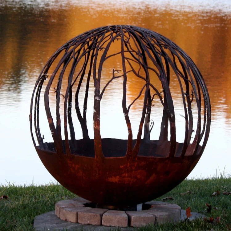 
JH-Mech Modern Outdoor Landscape Steel Sphere Bowl Patio Heater Bonfire Fire Pit 