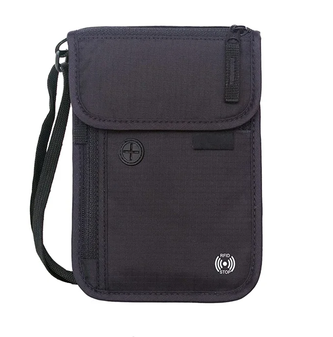 FREE SAMPLE Custom Waterproof Flat Secure RFID Blocking Hidden Travel Neck Wallet Stash Pouch