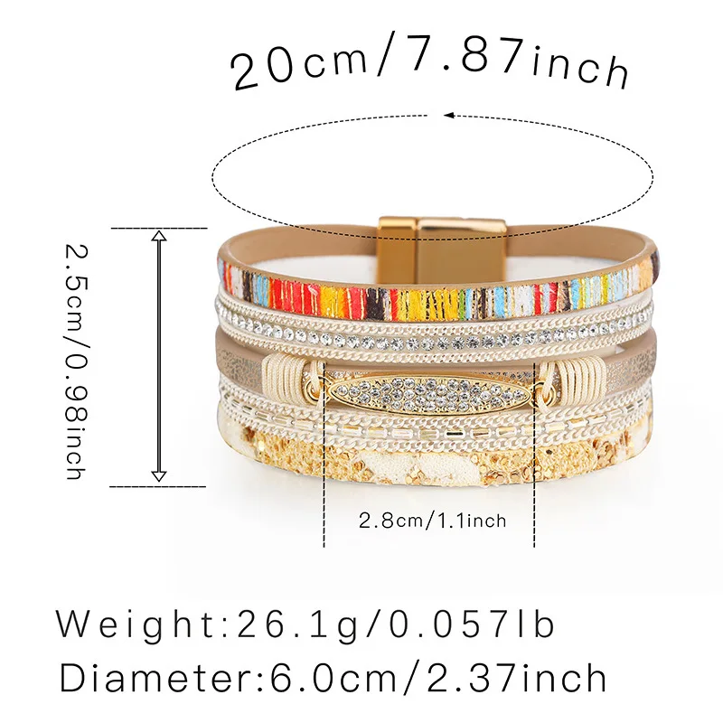 Luxury Handmade Bangle Boho Jewelry Rainbow Colored Multilayer Leather Wrap Wide Bracelets
