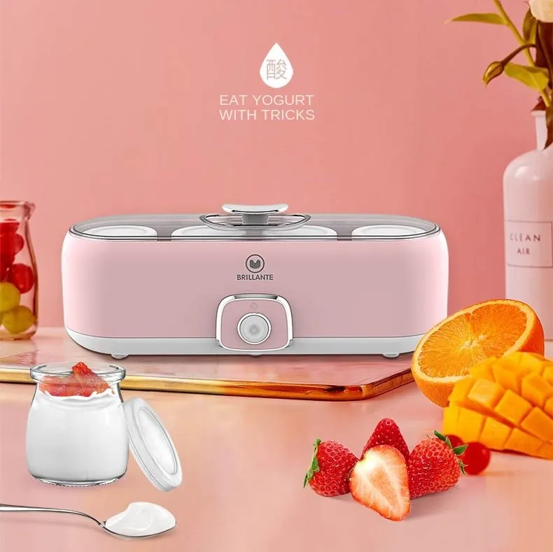  Pink Color Automatic Yogurt Machine Household Maker with 4 Glass Jars for