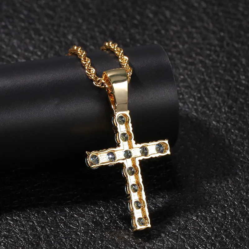2020 Trendy Hip hop rap cross white diamond paved gold silver cross necklace