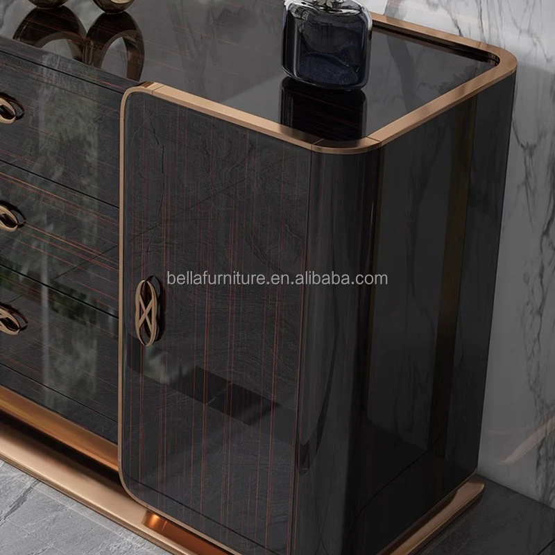 Luxury Modern Console Table with Marble Top Metal Wooden Sideboard Cabinet for Living and Dining Room Home and Hotel Furniture