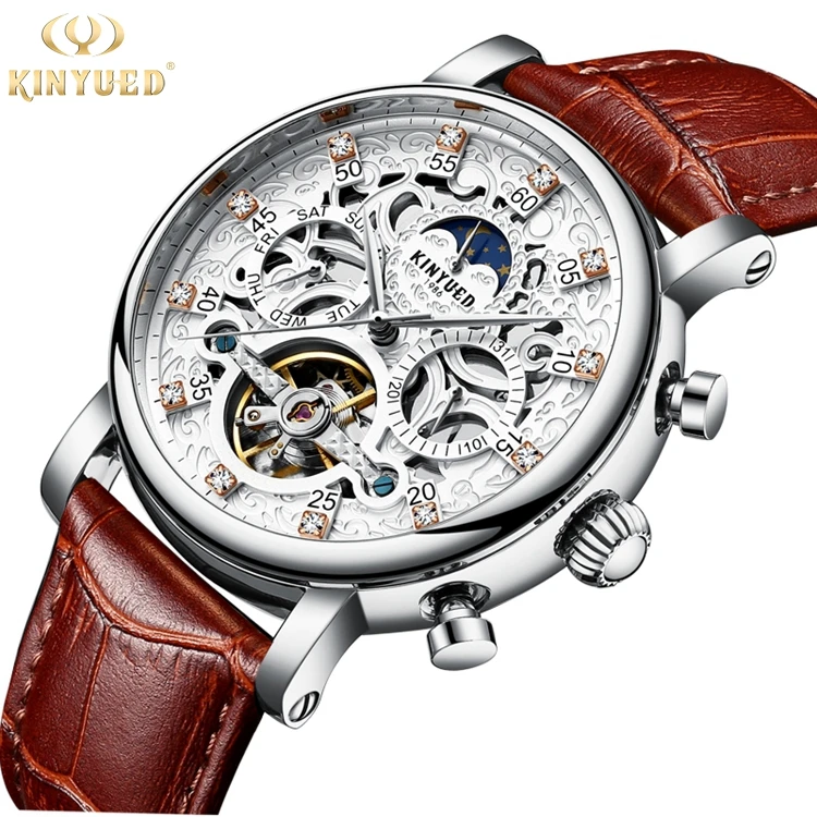 Мужские автоматические механические часы KINYUED J026, роскошные модные высококачественные мужские часы с Лунной фазой (60834885451)