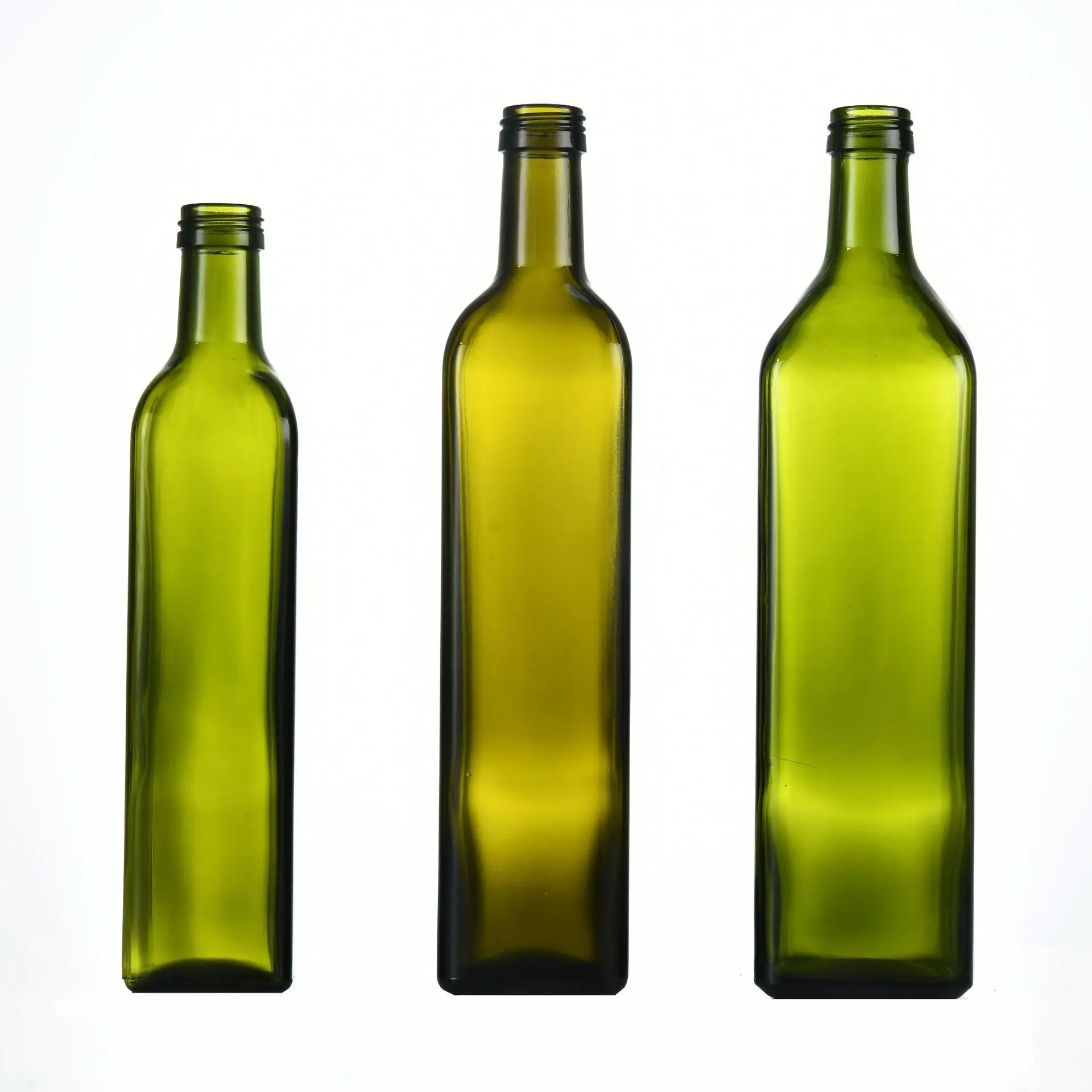 wholesale Bulk 250ml 500ml 750ml 1L Empty Square Dark Green Marasca Cooking Olive Oil Glass Bottles