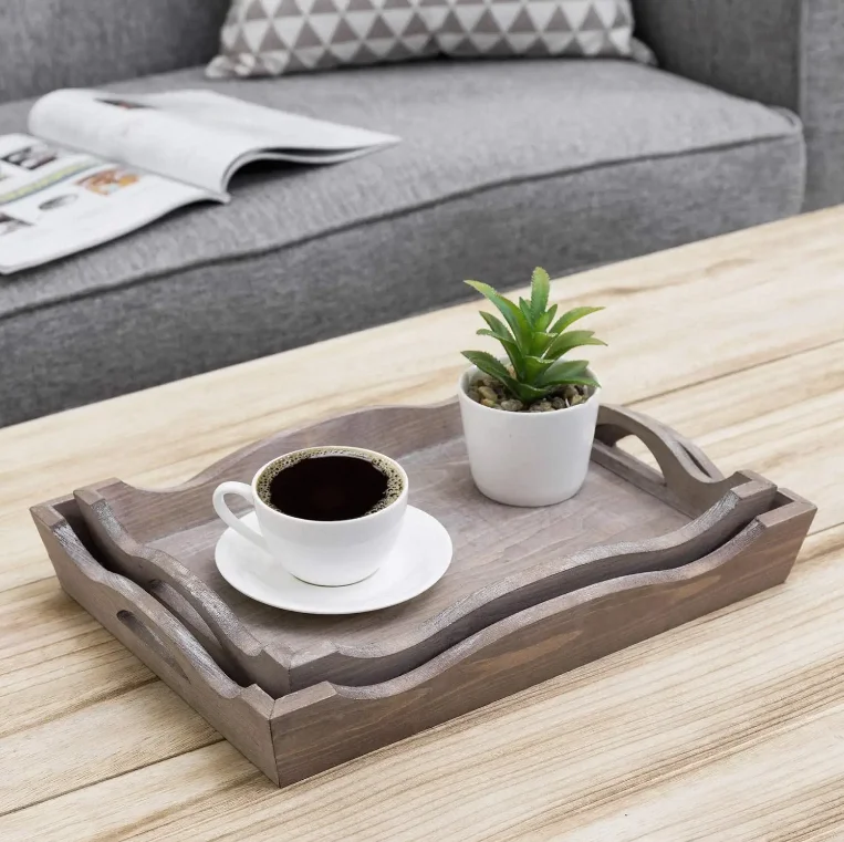 High Quality Vintage white wash wooden decorative trays breakfast tray