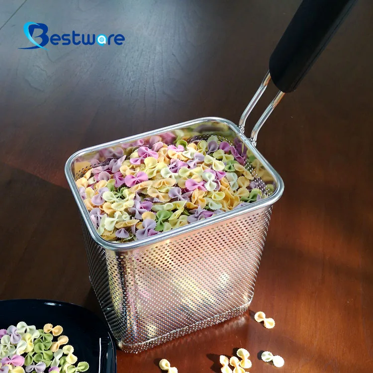 Fine Mesh Stainless Steel Pasta Basket Strainer For Pasta And Spaghetti Kitchen