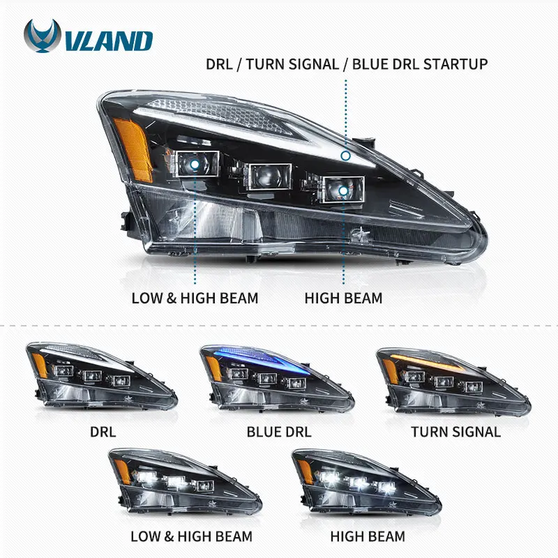 VLAND New style Front Light LED Headlight Sequential 2006-2012 For Lexus IS250 IS350 ISF IS300