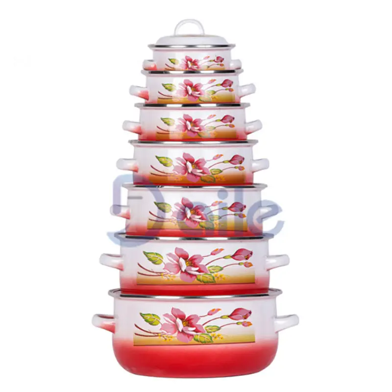 Home kitchen cookware 7 piece enamel decals cooking enamel casseroles sets