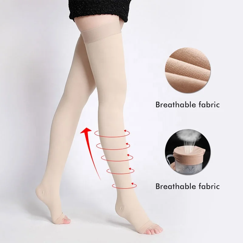 Factory Woven Solid Color Thigh High Medical Support Stockings 20 30mmhg with Silicone